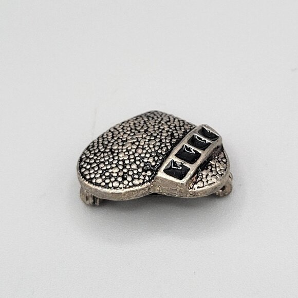Sterling Silver Marcasite Small Heart Shaped Brooch Pin Textured Black Crystals - Picture 4 of 7